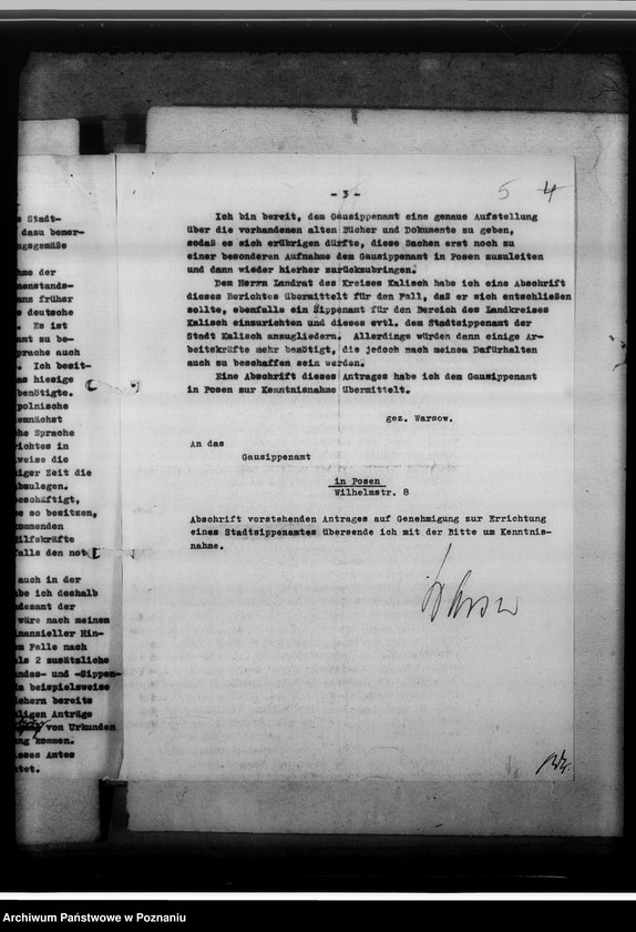 Obraz 9 z jednostki "[Korespondencja w sprawach organizacyjnych, sprawozdanie z działalności], Sippenamt für die Stadt und den Landkreis Kalisch [Kalisz]"