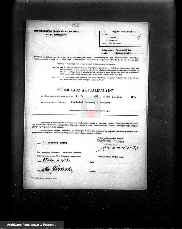 Obraz 5 z jednostki "Kwestionariusz Cegielnia Parowa w Witaszycach pow. jarociński"