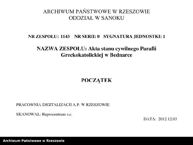 image.from.team "Akta stanu cywilnego Parafii Greckokatolickiej w Bednarce"