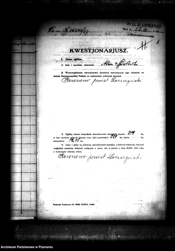 Obraz 5 z jednostki "Majątek Koronowo powiatu leszczyńskiego wyłączenie z art. 4/5 ustawy o reformie rolnej Franciszek Speichert"