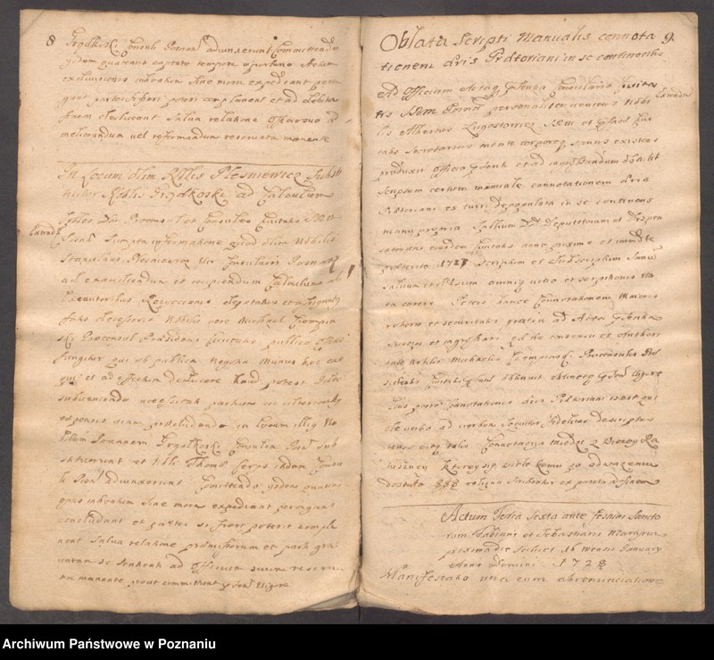 Obraz 9 z jednostki "Protocollon nobilis officii consularis civitatis SR.Mtis Posnaniae incipit ab anno 1728 sub felici regimine nobilis et spectabilis domini Michaelis Czempiński proconsulis praesidentis eiusdem civitatis ..."