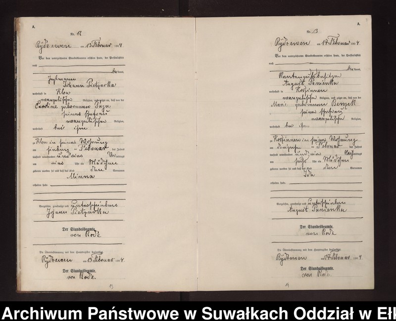 image.from.unit.number "Geburts-Neben-Register des Preussischen Standes-Amtes Rydzewen Kreis Lötzen"