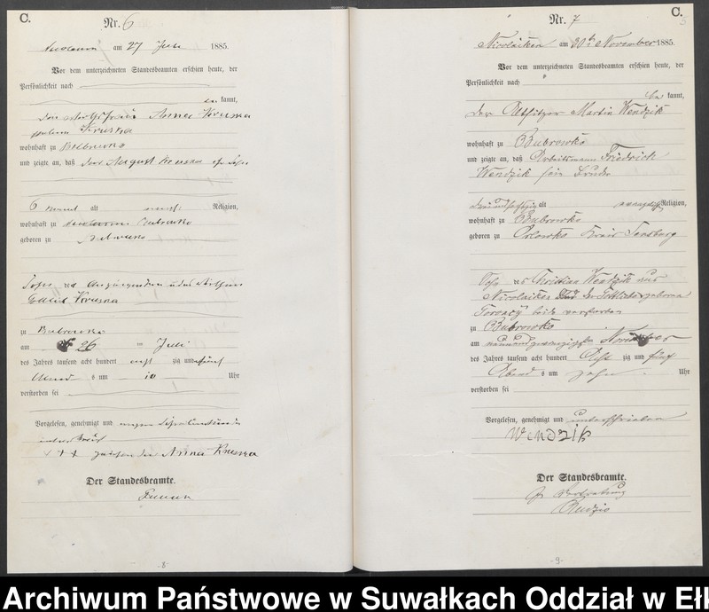image.from.unit.number "Sterbe-Haupt-Register des Königlich Preussischen Standes-Amtes Forstrevier Nicolaiken Kreis Sensburg für das Jahr 1885[do 1887]"