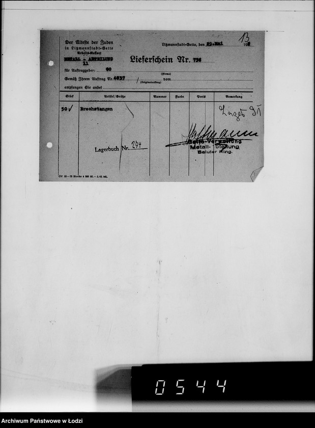 Obraz 17 z jednostki "Kriegsauftrag B N 239/11 Geräte u.Verbrauchsmitteln"