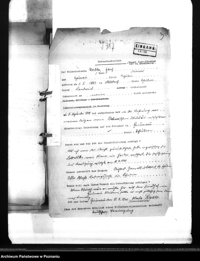 Obraz 7 z jednostki "Wykazy miejscowych Niemców, którzy zginęli w 1939 roku Q - R"