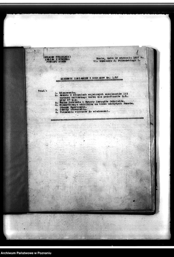 Obraz 5 z jednostki "Dziennik zarządzeń i rozkazów Komendy Powiatowej Związku Strzeleckiego w Koninie"