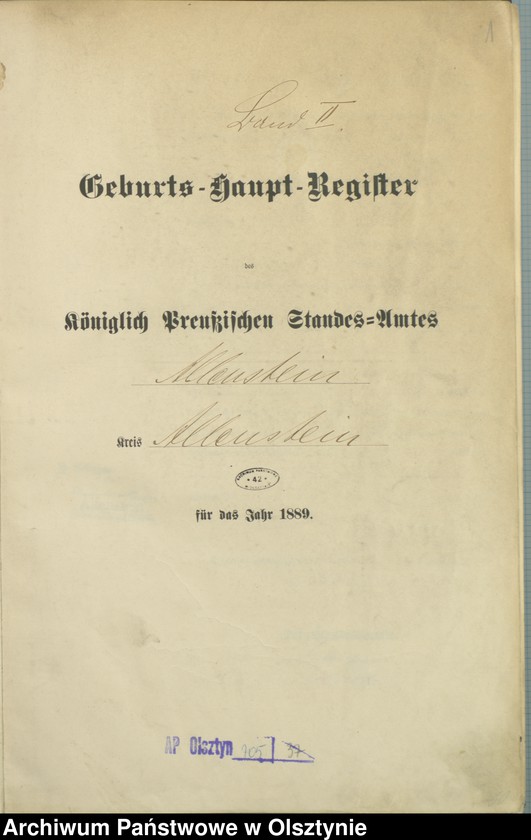 image.from.unit.number "Geburts-Haupt-Register Tom II,Nr 401 - 727"