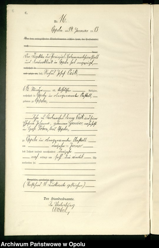 Obraz 20 z jednostki "Rejestr zgonów Księga Miejscowa Nr 1 do 419 1913"