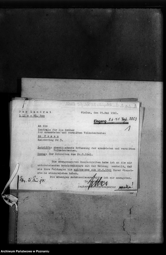 Obraz 5 z jednostki "Kreis Wielun (Wieluń). Korespondencja w sprawie miejscowych Niemców, którzy zginęli w 1939 roku"