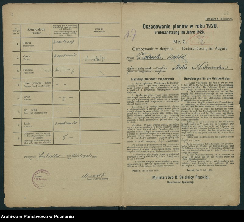 Obraz 19 z jednostki "[Oszacowanie plonów w powiecie złotowskim w roku 1920"