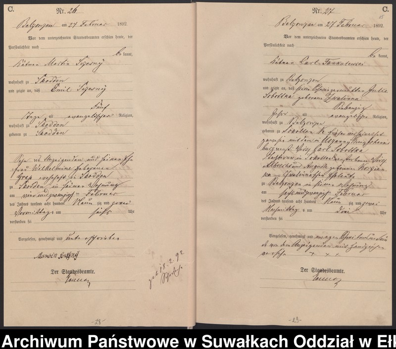 image.from.unit.number "Sterbe-Haupt-Register des Königlichen Preussischen Standes-Amtes Belzonzen Kreis Johannisburg für das Jahr 1888, 1891, 1892 Haupt-Heiraths-Register des Königlich Preussischen Standes-Amtes Belzonzen Kreis Johannisburg  Haupt-eiraths-Register des Königlich Preussischen Standes-Amtes Belzonzen Kreis Johannisburg für das Jahr 1874"