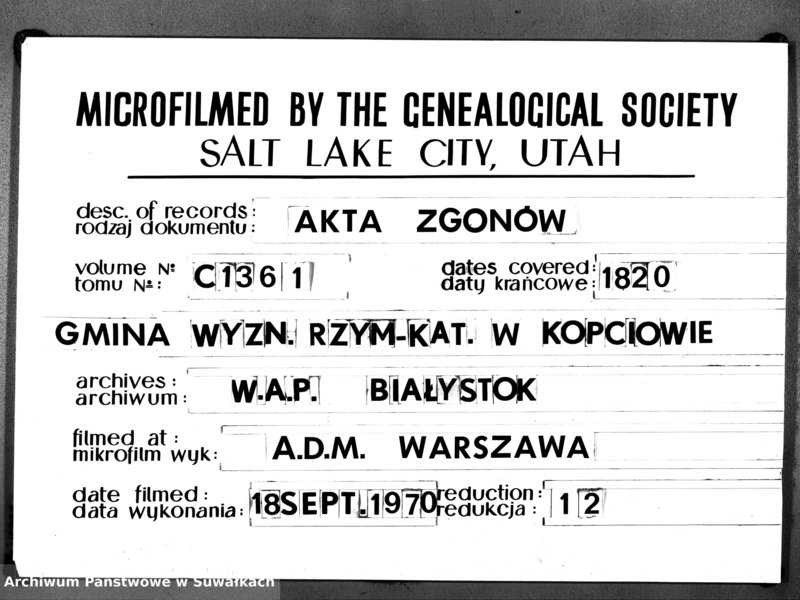 image.from.unit.number "Akta Zeszłych Gminy Kopciowskiey Powiatu Dombrowskiego w Woiewództwie Augustowskim od 1-go Stycznia 1820 roku"