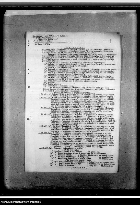 Obraz 13 z jednostki "Sprawy organizacyjne i personalne, korespondencja - członkowie, skład zarządu, sprawozdania z uroczystości, protokoły, zawiadomienia"