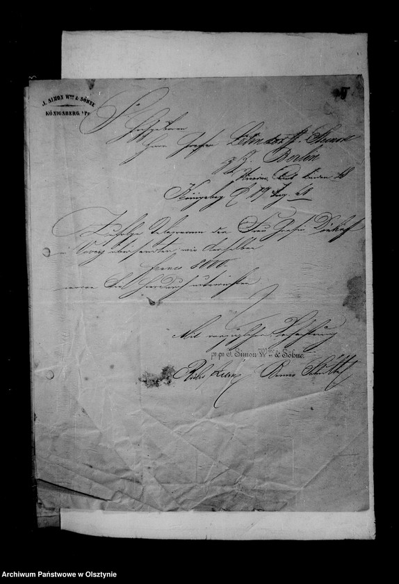 image.from.unit.number "/Akten betr. Geldgeschäfte der Lehndorff mit dem Bankhause J. Simon u. Söhne, Kgb/"