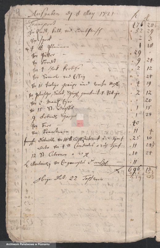 Obraz 6 z jednostki "Rechnung über die Ausgaben, so währender Kommission 1721 vom 5. Mai angegeben worden; język niemiecki"
