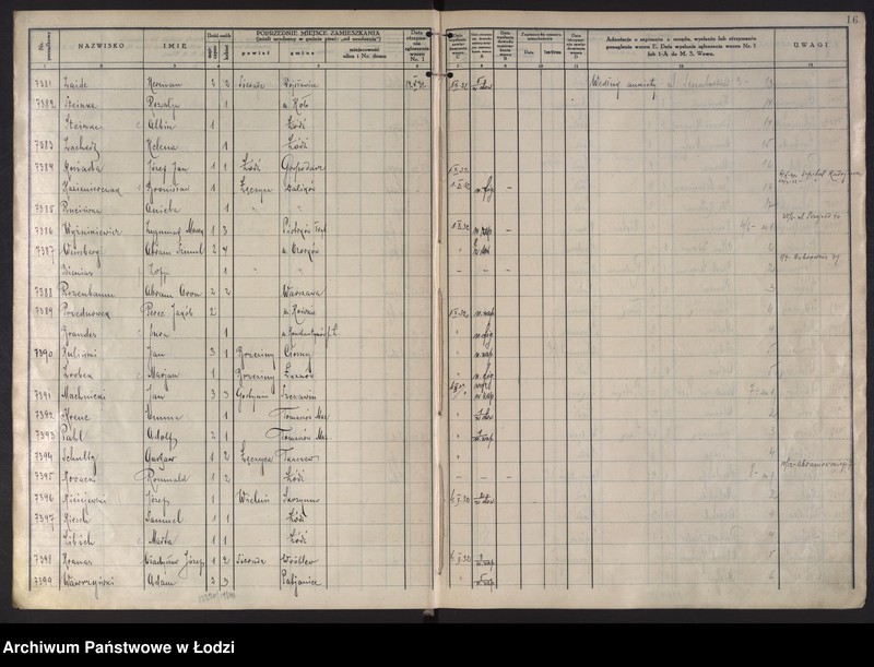 Obraz 19 z jednostki "Księga kontroli ruchu ludności (rejestr osób przybywających do gminy) Łódź, komisariat XI, ks. III, nr 7148-9187"