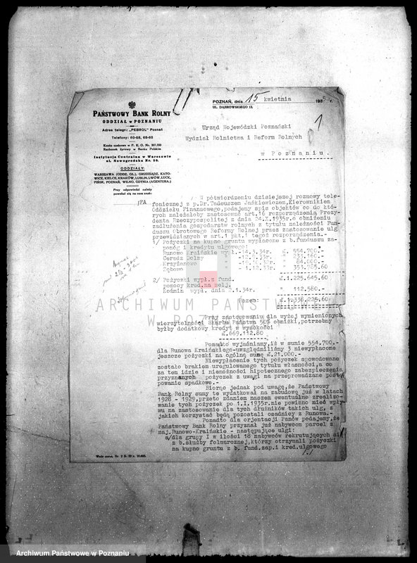 Obraz 5 z jednostki "Korespondencja (w sprawie zadłużenia gospodarstw rolnych z tytułu należności Funduszu Obrotowego Reformy Rolnej) z Państwowym Bankiem Rolnym"