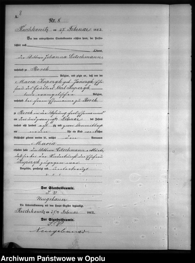 image.from.unit.number "Geburts-Neben-Register Standesamts Roschkowitz pro 1882"