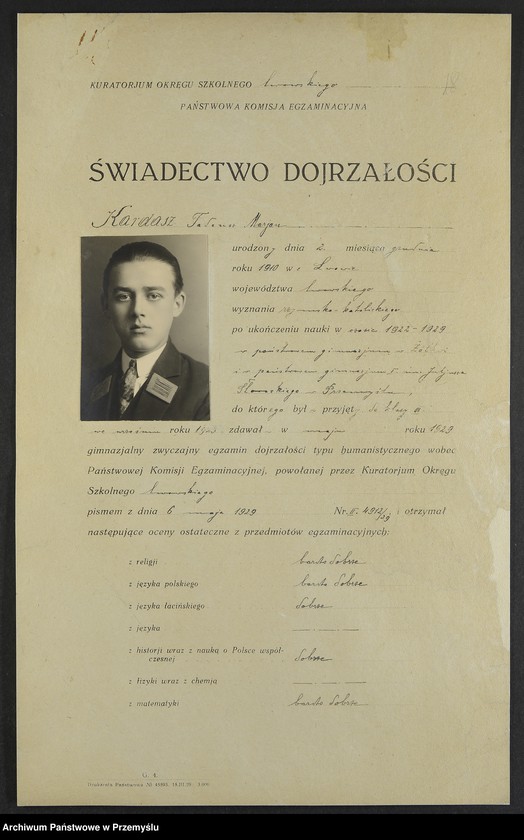 Obraz 7 z kolekcji "Matura - świadectwa dojrzałości w dwudziestoleciu międzywojennym111"