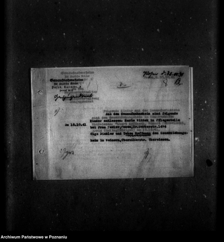 Obraz 12 z jednostki "Schriftwechsel mit Gaujugendamt betreffend ehemalige Heimkinder [Korespondencja w sprawie przyjęcia dzieci oraz ich dalszych losów]."