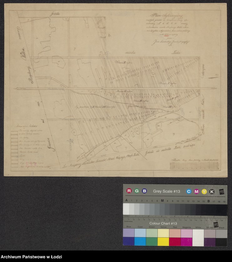 Obraz 1 z jednostki "Plan sytuacyjny zajętych gróntów na urządzenie osady rękodzielniczej Łódka zwaney z teritorium miasta rządowego Łódź w Obwodzie Łęczyckim w Województwie Mazowieckim położonego ..."