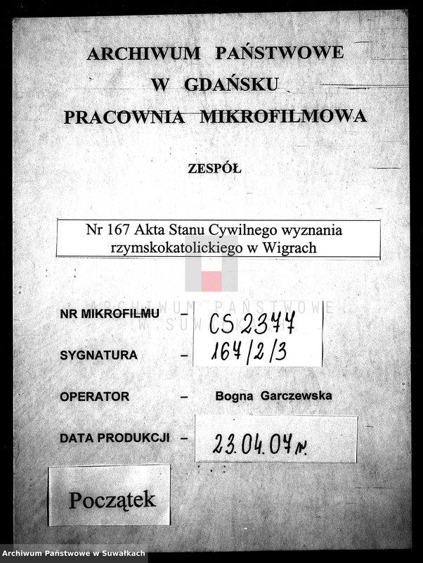 image.from.unit.number "Dowody Małżeństwa Gminy Wigierskiey od dnia 1 Maja 1811 Roku do ostatniego dnia kwietnia 1812 Roku."