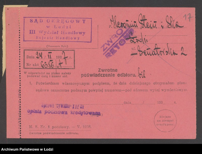 Obraz 19 z jednostki "H.Sztajn i S-ka- warsztat mechaniczny"