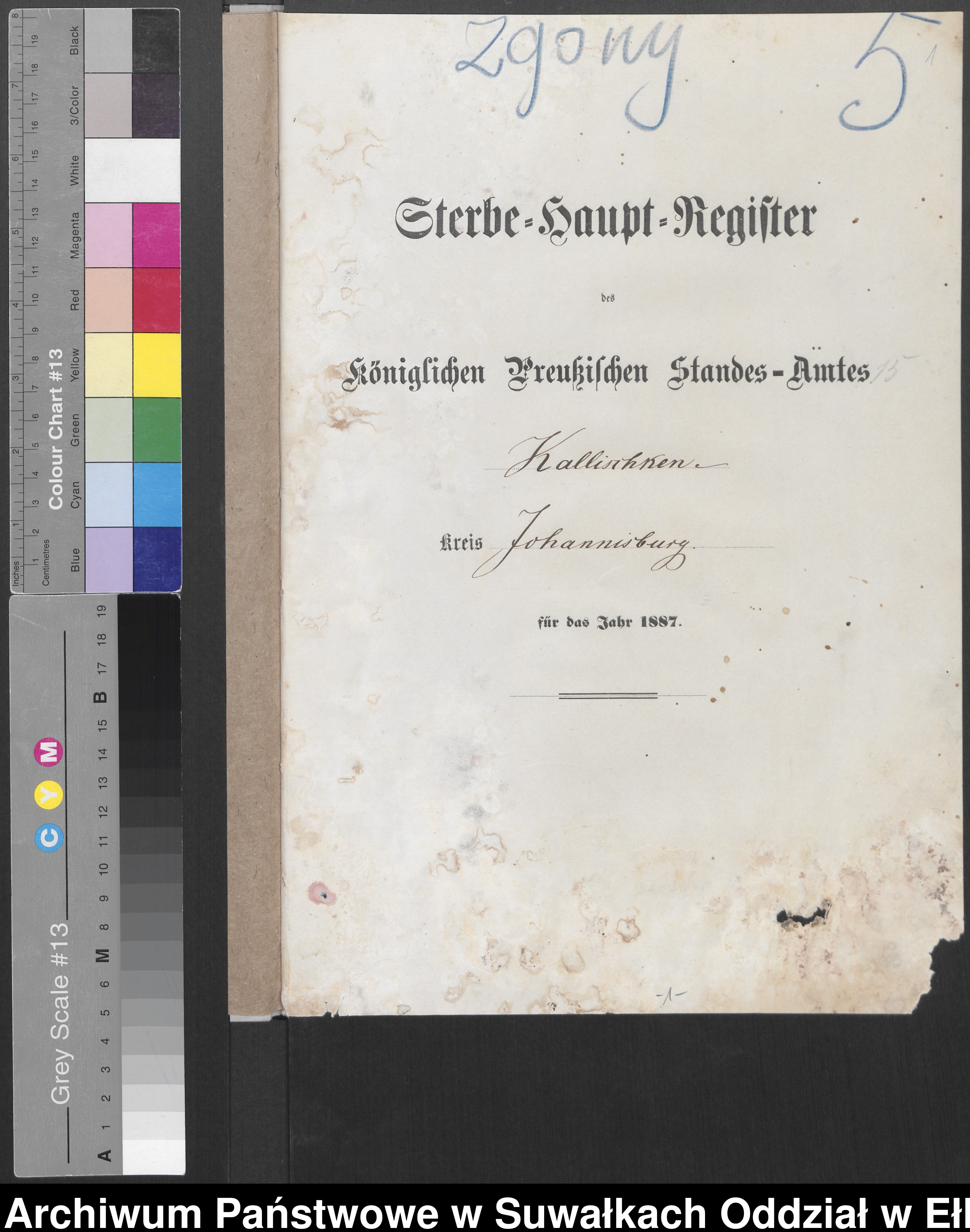 Skan z jednostki: Sterbe-Haupt-Register des Königlichen Preussischen Standes-Amtes Kallischken Kreis Johannisburg