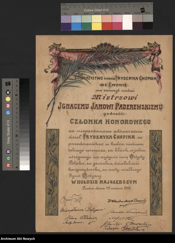 image.from.unit.number "Dyplom członka honorowego Towarzystwa im. Fryderyka Chopina we Lwowie"