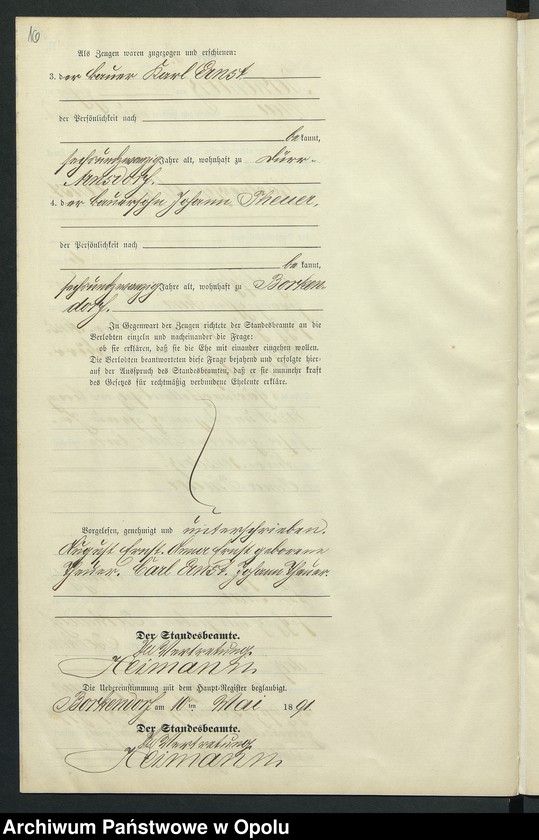 Obraz 20 z jednostki "Heiraths-Neben-Register des Standesamts Borkendorf pro 1891"