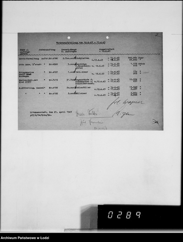 Obraz 11 z jednostki "Wochenberichte der Abteilungen.[Zestawienia zamówień i dostaw]"