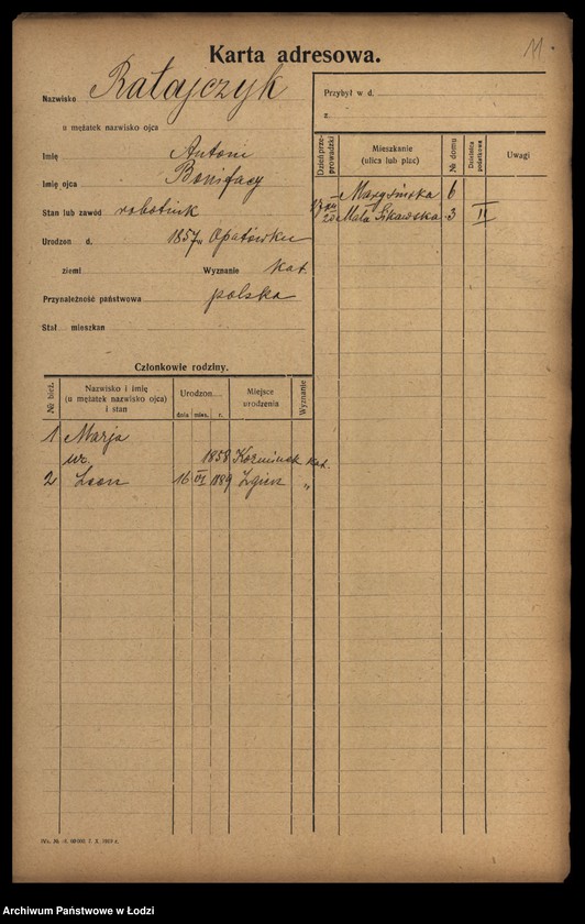 image.from.unit.number "[Spis ludności Łodzi] Ratajczyk-Ratke"