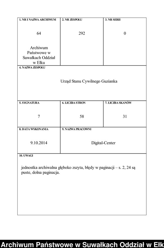 image.from.unit.number "Geburts-Haupt-Register des Königlich Preussischen Standes-Amtes Guszianka Kreis Sensburg"
