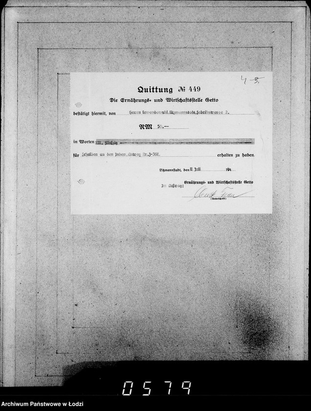 Obraz 8 z jednostki "J.361-375 [Wnioski Żydów z Getta o zwrot należności za pracę lub towar wzięty na kredyt]"