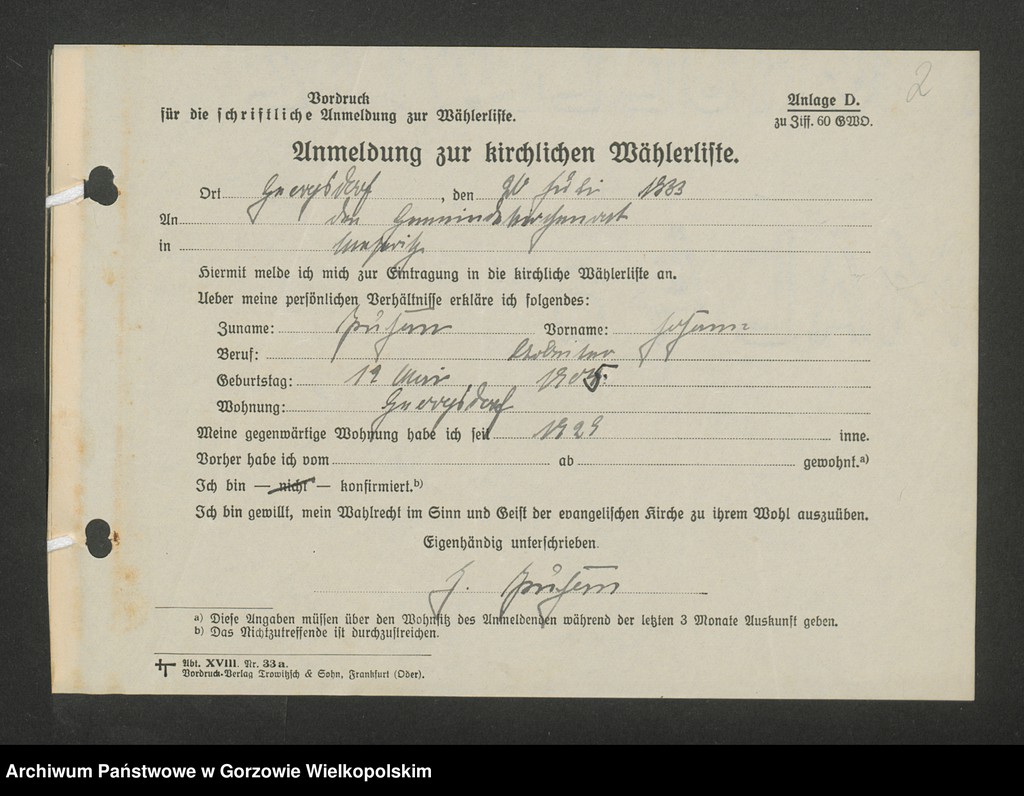 Obraz 5 z jednostki "Anmeldungen zur Wählerliste. Band II"