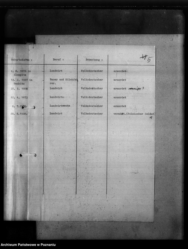 Obraz 9 z jednostki "Kreis Scharnikau (Czarnków). Wykazy miejscowych Niemców, którzy zginęli w 1939 roku - korespondencja"