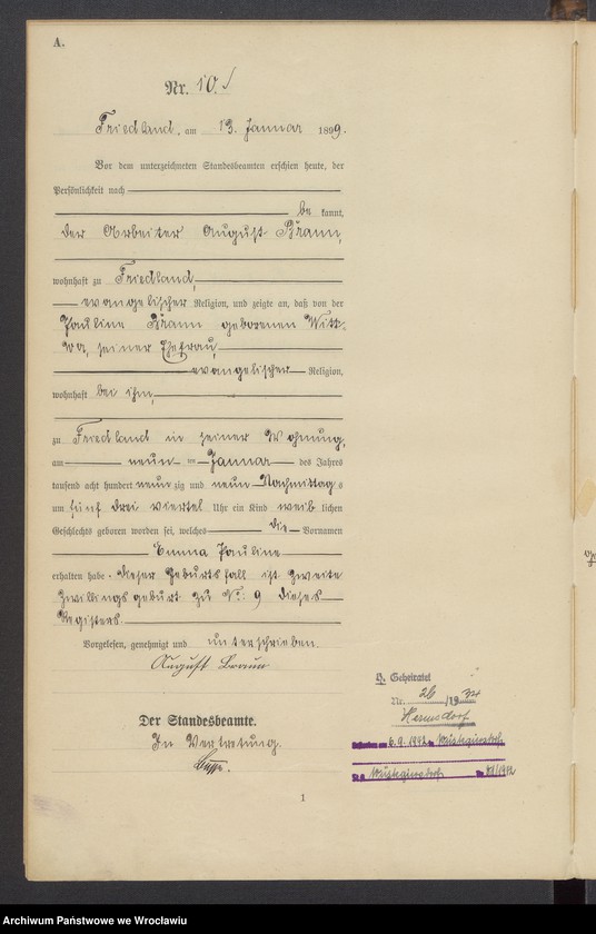 image.from.unit.number "Księga urodzeń USC Mieroszów (Friedland) 1899"