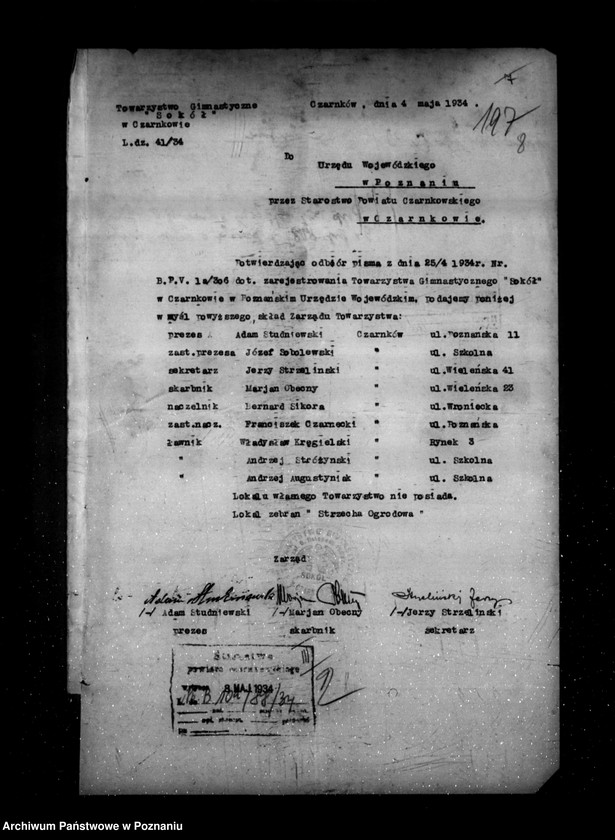 Obraz 12 z jednostki "/Towarzystwo Gimnastyczne Sokół w Czarnkowie - rejestracja/"