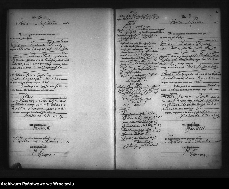 Obraz 12 z jednostki "Geburts-Neben-Register Breslau I 1875 Band 1"
