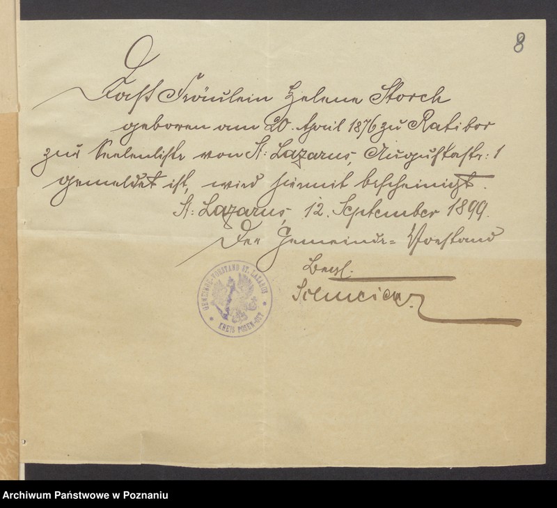 Obraz 10 z jednostki "Die von den Verlobten beigebrachten Urkunden zur Eheschliessung pro 1899"