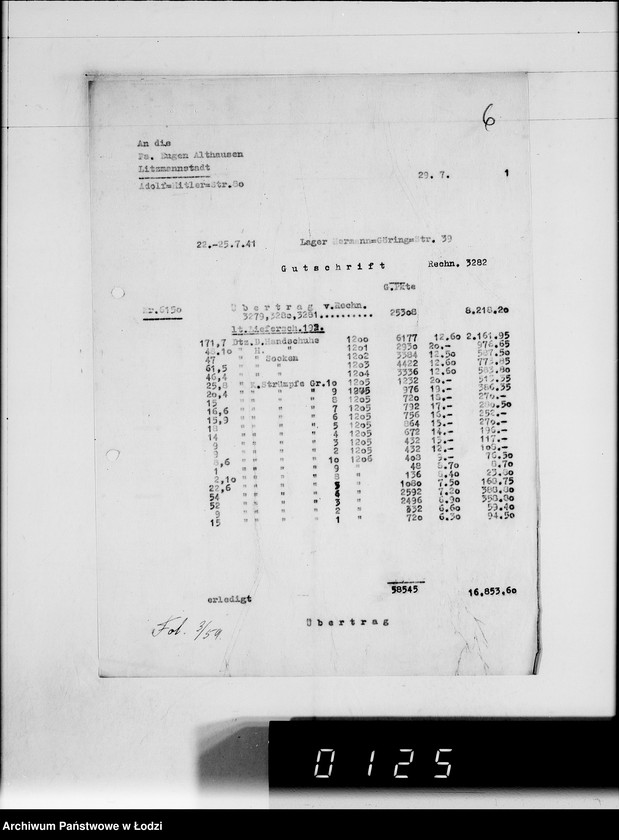 Obraz 10 z jednostki "Ausgehende Rechnungen [za dostawy towarów dla Getta]"