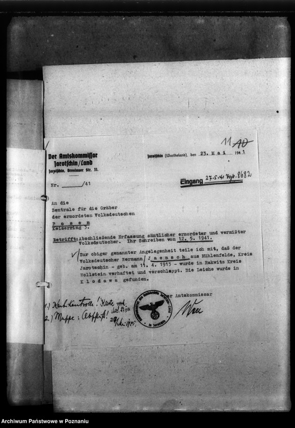 Obraz 15 z jednostki "Kreis Jarotschin (Jarocin). Zgłoszenia zmarłych i zaginionych miejscowych Niemców w 1939 roku"