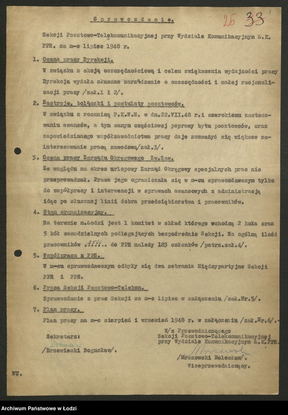 Obraz 4 z jednostki "Sekcja Pocztowa; sprawozdania [z działalności], protokoły [narad], plany pracy, referaty i rezolucje"