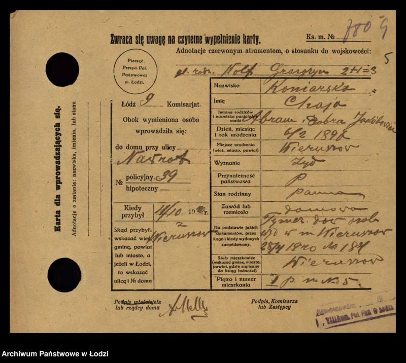 Obraz 7 z jednostki "[Spis ludności Łodzi] Konalska - Konga"