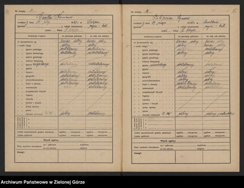 image.from.unit.number "Państwowe Gimnazjum i Liceum Koedukacyjne w Zielonej Górze -katalog główny klasa IV przyśp.- rok szkolny 1945/1946"