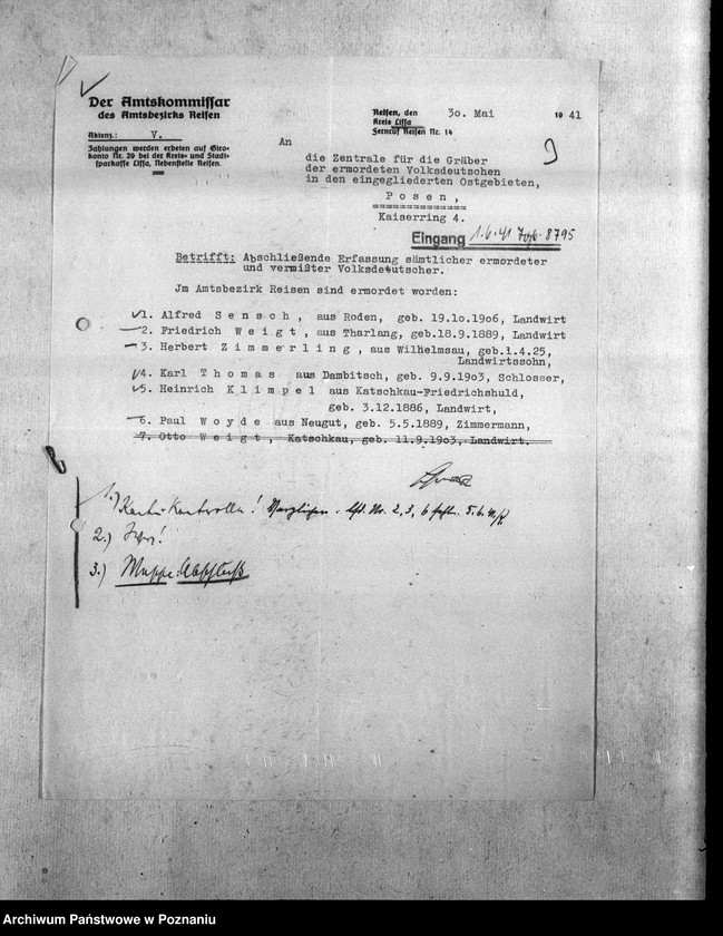 Obraz 7 z jednostki "Amtsbezirk Wilhelmsort Kreis Bromberg (Bydgoszcz). Wykazy miejscowych Niemców, którzy zginęli w 1939 roku"