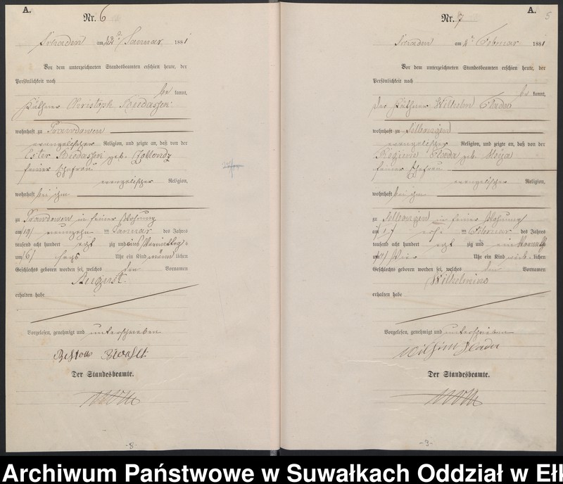 image.from.unit.number "Geburts-Haupt-Register des Königlich Preussischen Standes-Amtes Schaden Kreis Sensburg"