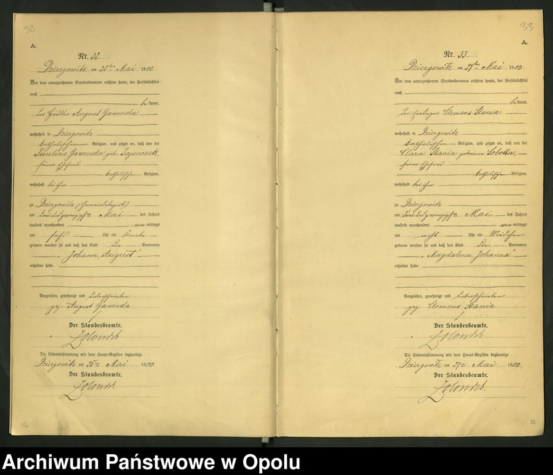 Obraz 20 z jednostki "Urząd Stanu Cywilnego Dziergowice Księga urodzeń rok 1900-02"