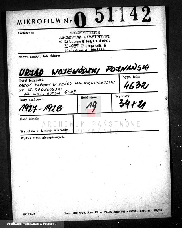 image.from.unit.number "Młyn parowy w Łężcu, pow. międzychodzki własność St. Drozdowski nr woj. kotła 6043"