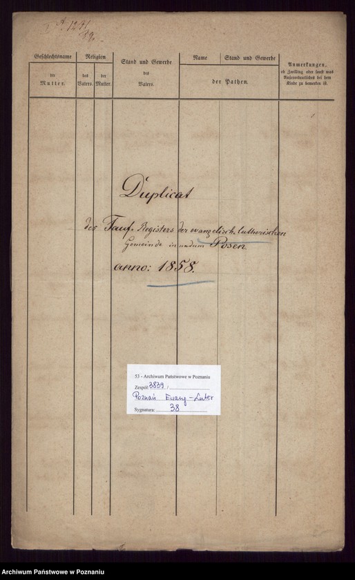 Obraz 2 z jednostki "Duplikat des Taufregisters"